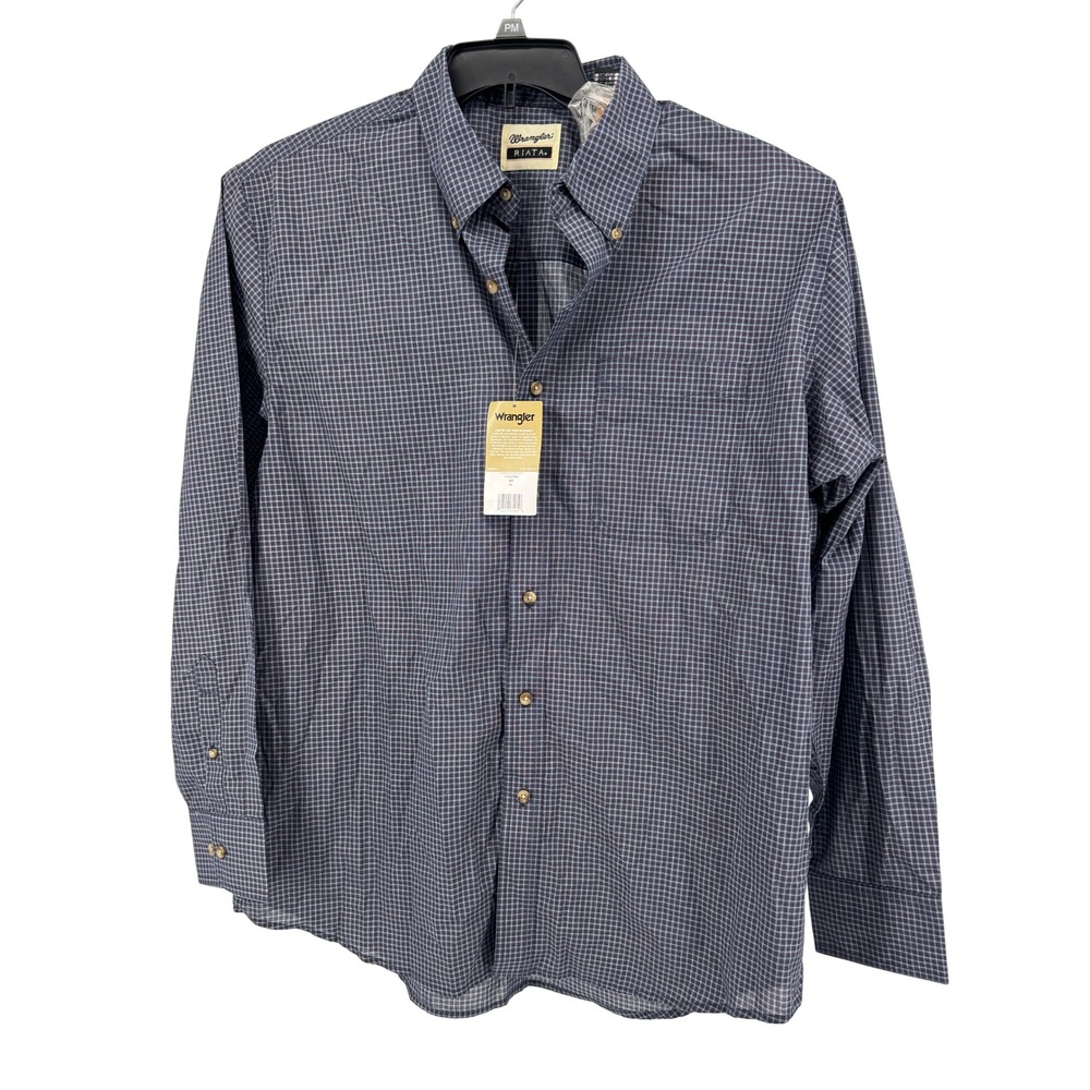 Wrangler Riata Shirt Men XL Navy Blue Plaid Button Down Long Sleeve NWT